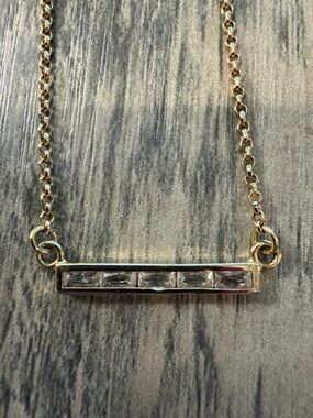 Gold Bar Necklace with Clear Crystal Inset - Women Jewelry